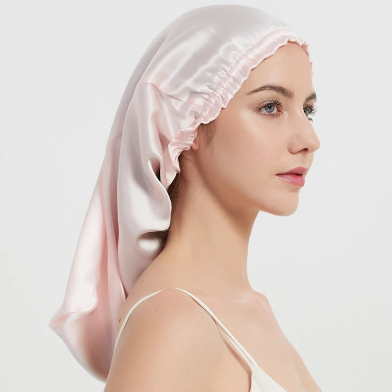 Silk Long Hair Wrap Bonnet  Night Sleeping Cap