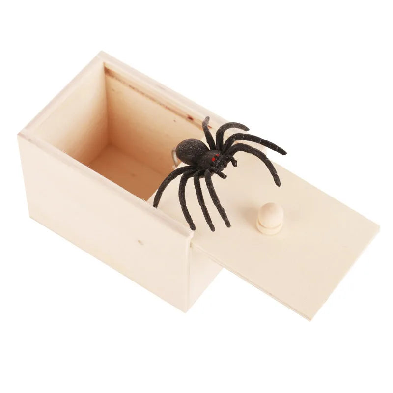 Tricky Toy Simulation Spider Wooden Box Spoof Insect Spider Box Creative Haunted House Horror Scene Layout Small Wooden Box