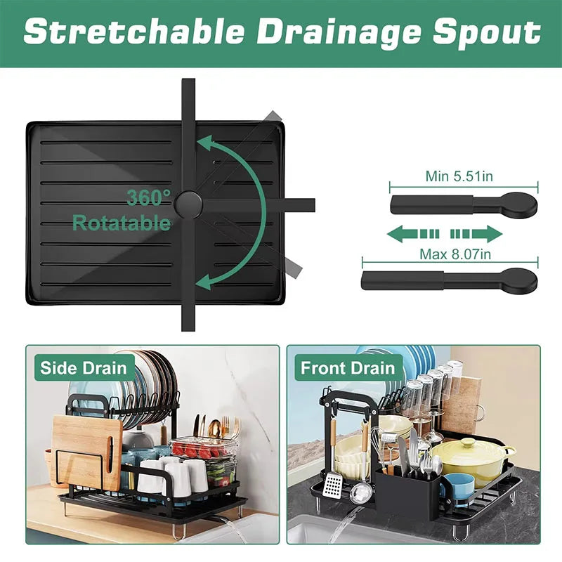 360° Rotating Storage Double-Layer Kitchen Drying Rack with Drain