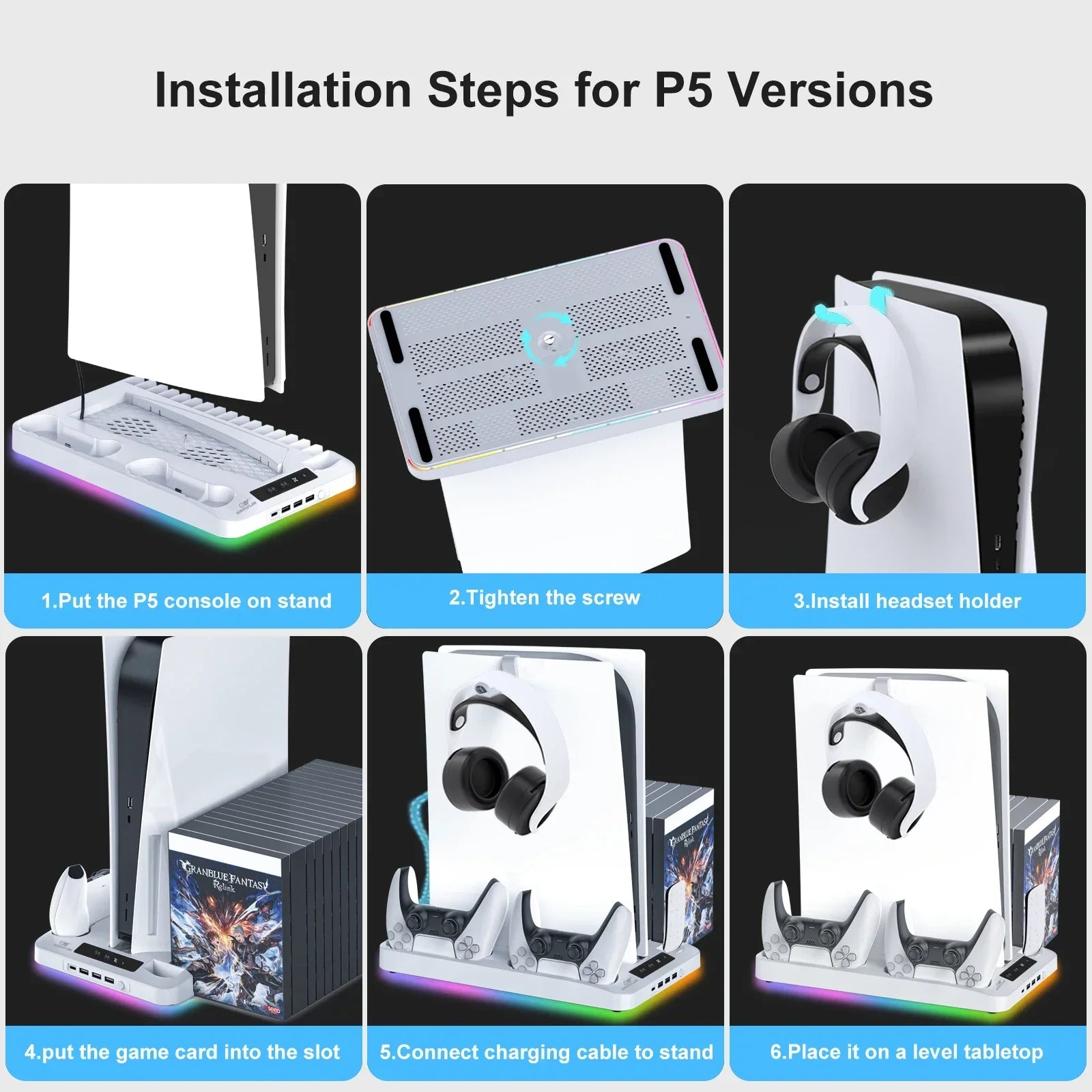 P58 RGB Cooling Stand Slim Console & Gamepad Charging Dock