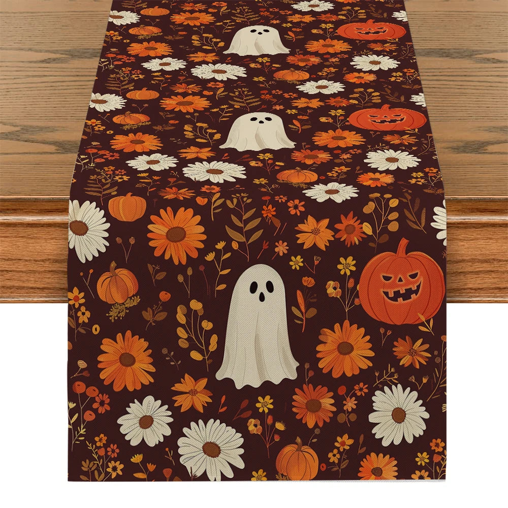 Cute Ghost Chrysanthemum Table Runner 🎃👻