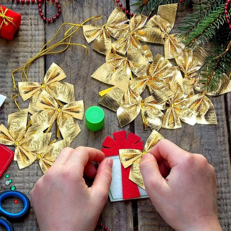 12/24/36 Pcs Mini Christmas Bows – Red & Gold