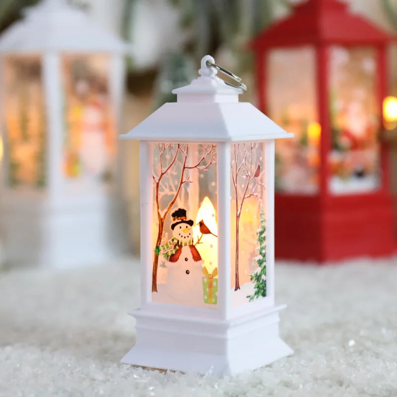 Santa Claus Snowman Lantern Light