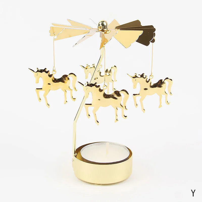 Gold Metal Carousel Rotating Candle Stand