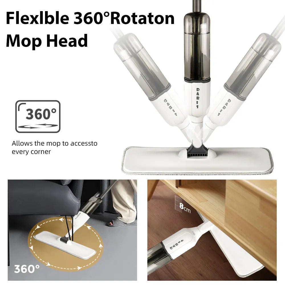 Spray Flat Mop 360° Rotating Floor Cleaner with Reusable Microfiber Pads