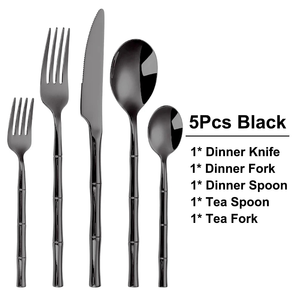 Stainless Steel Bamboo Style Cutlery Silver Dinner Set