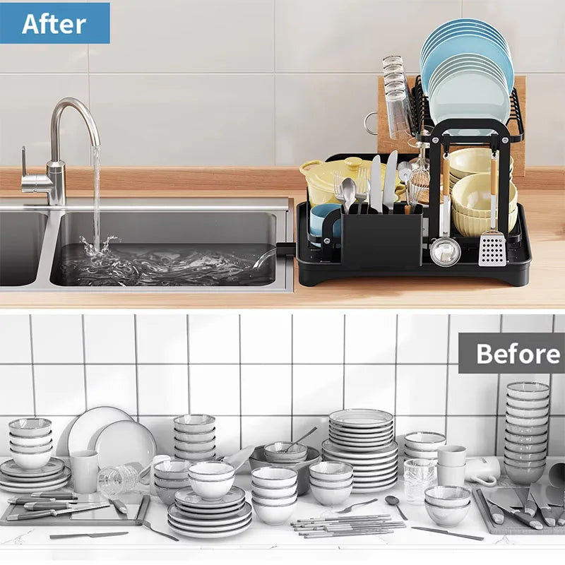 360° Rotating Storage Double-Layer Kitchen Drying Rack with Drain