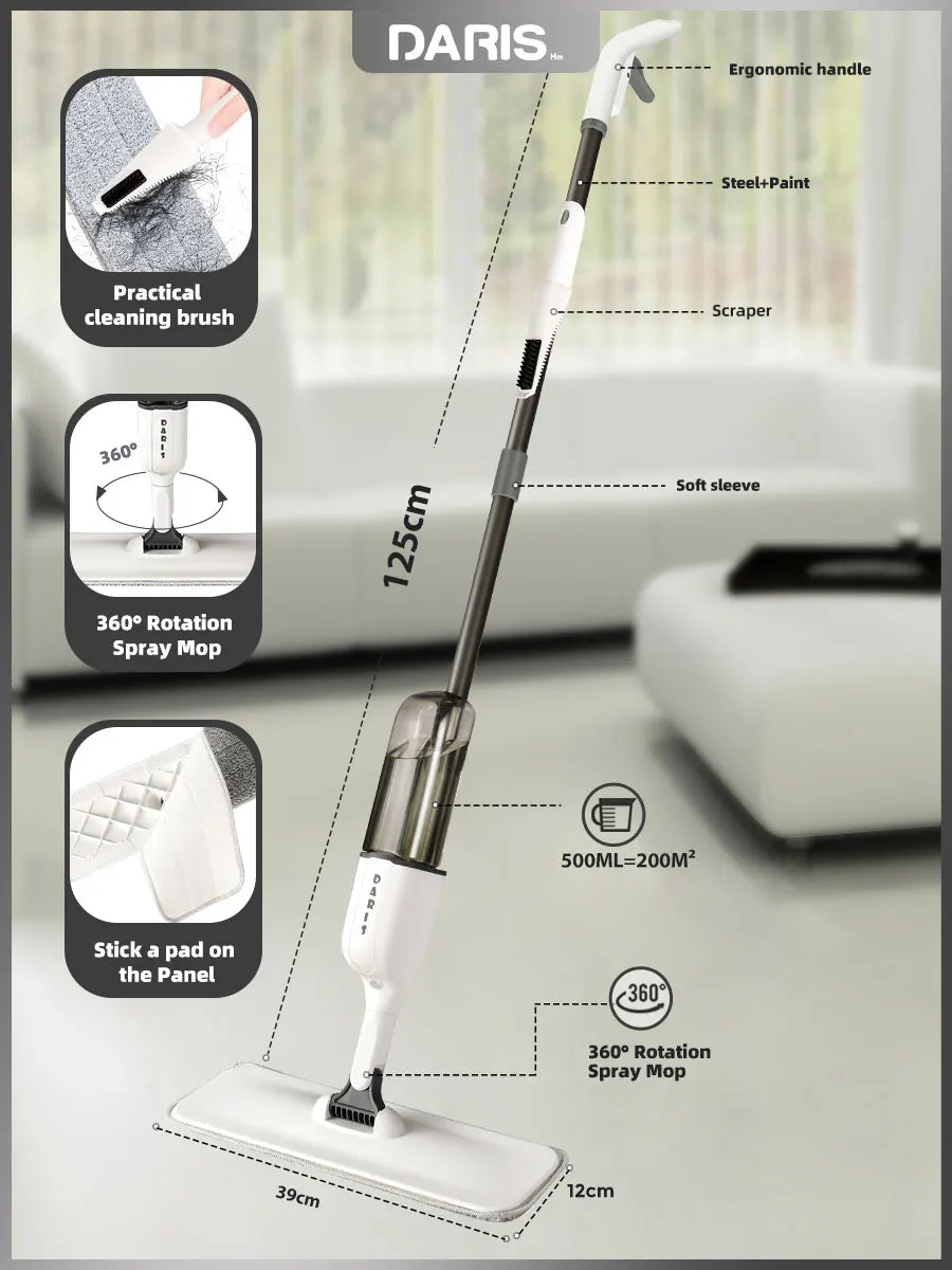 Spray Flat Mop 360° Rotating Floor Cleaner with Reusable Microfiber Pads