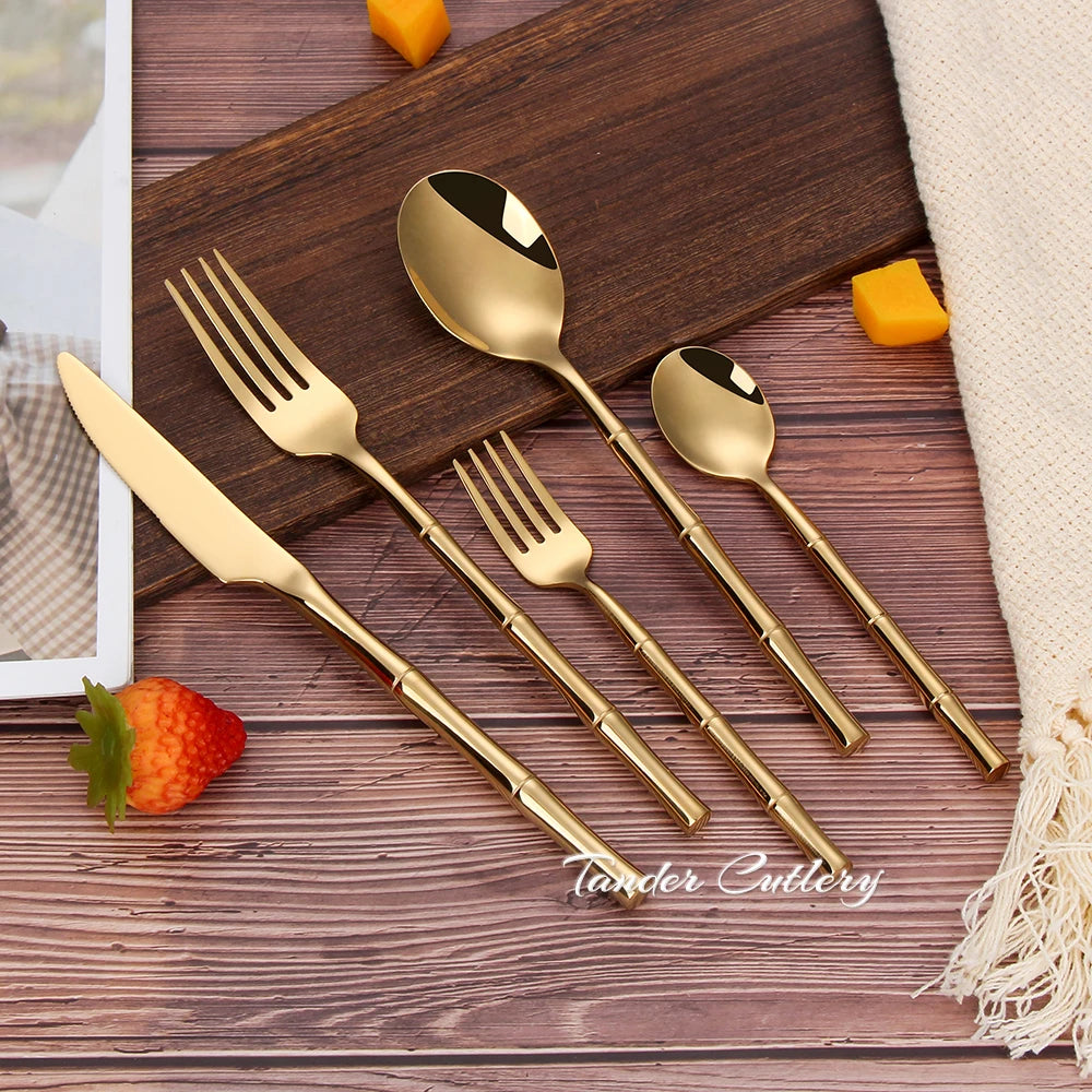 Stainless Steel Bamboo Style Cutlery Silver Dinner Set
