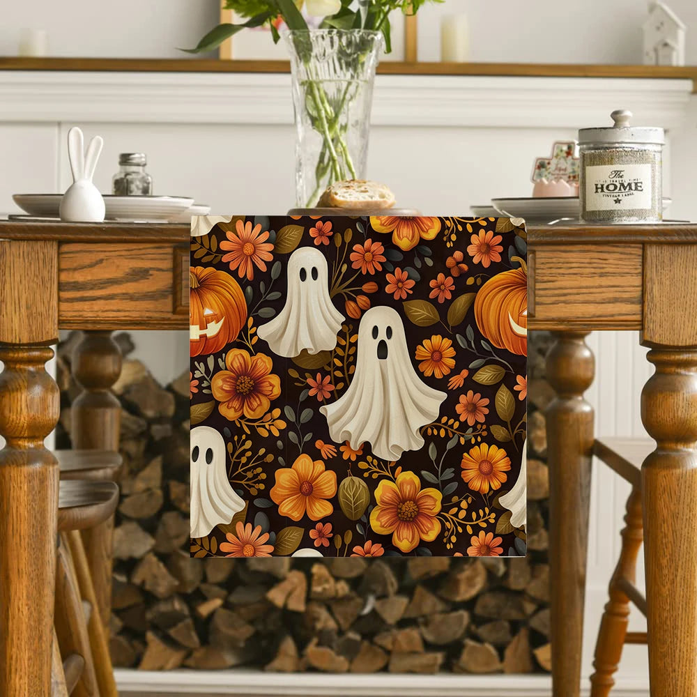 Cute Ghost Chrysanthemum Table Runner 🎃👻