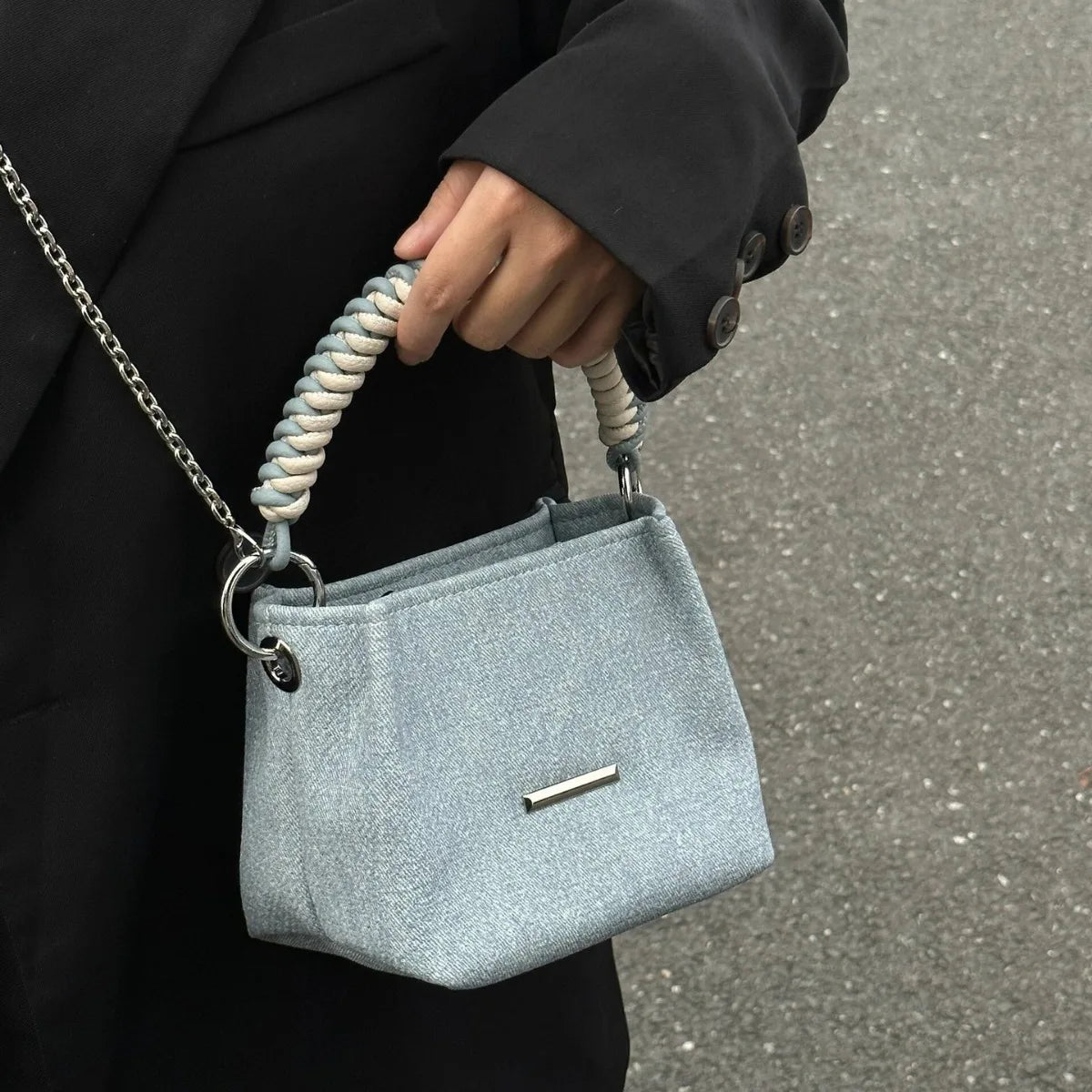 Women's Denim Chain Bucket Bag
