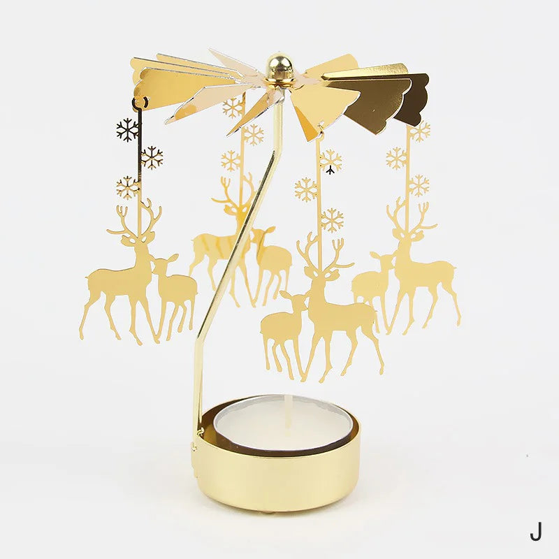 Gold Metal Carousel Rotating Candle Stand