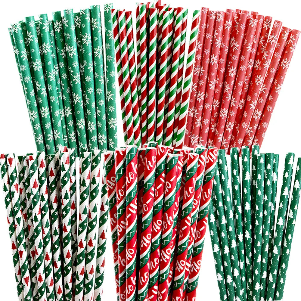 Christmas Paper Straws Biodegradable Xmas Designs