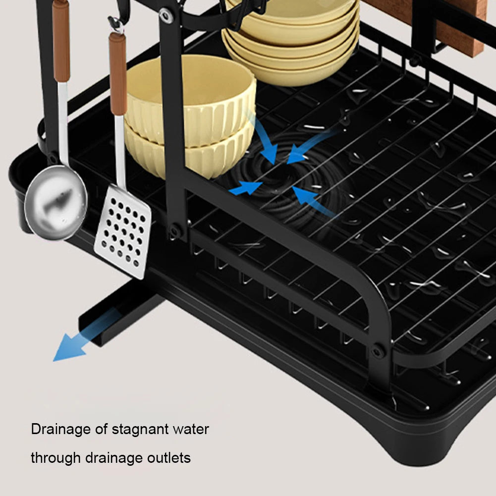 360° Rotating Storage Double-Layer Kitchen Drying Rack with Drain