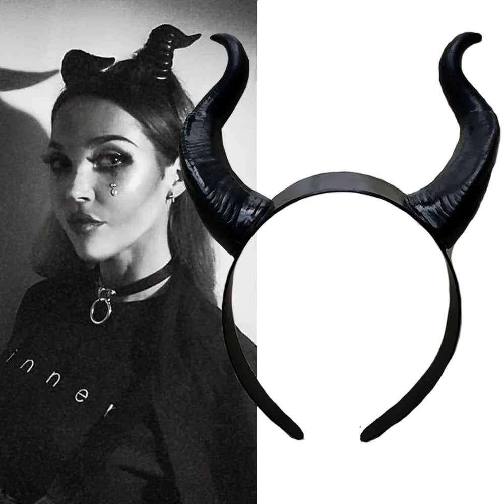 Halloween Black Queen Witch Demon Horns Headpiece