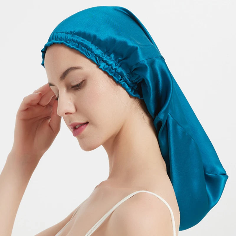 Silk Long Hair Wrap Bonnet  Night Sleeping Cap