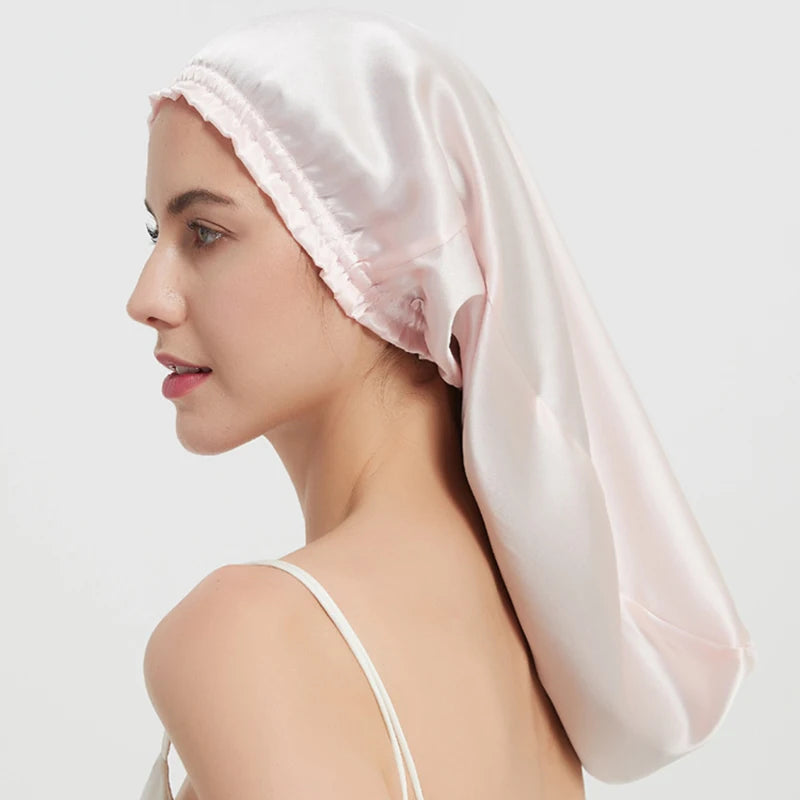 Silk Long Hair Wrap Bonnet  Night Sleeping Cap