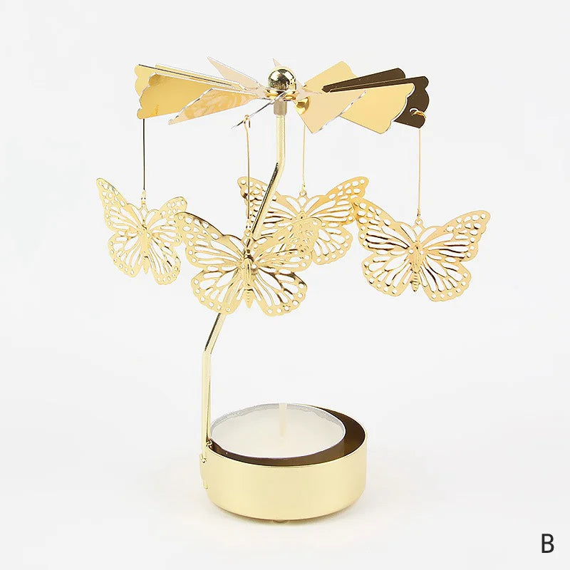 Gold Metal Carousel Rotating Candle Stand