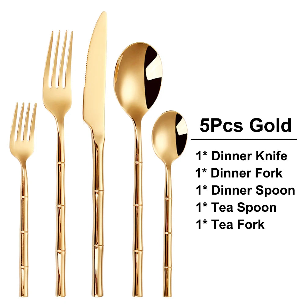 Stainless Steel Bamboo Style Cutlery Silver Dinner Set