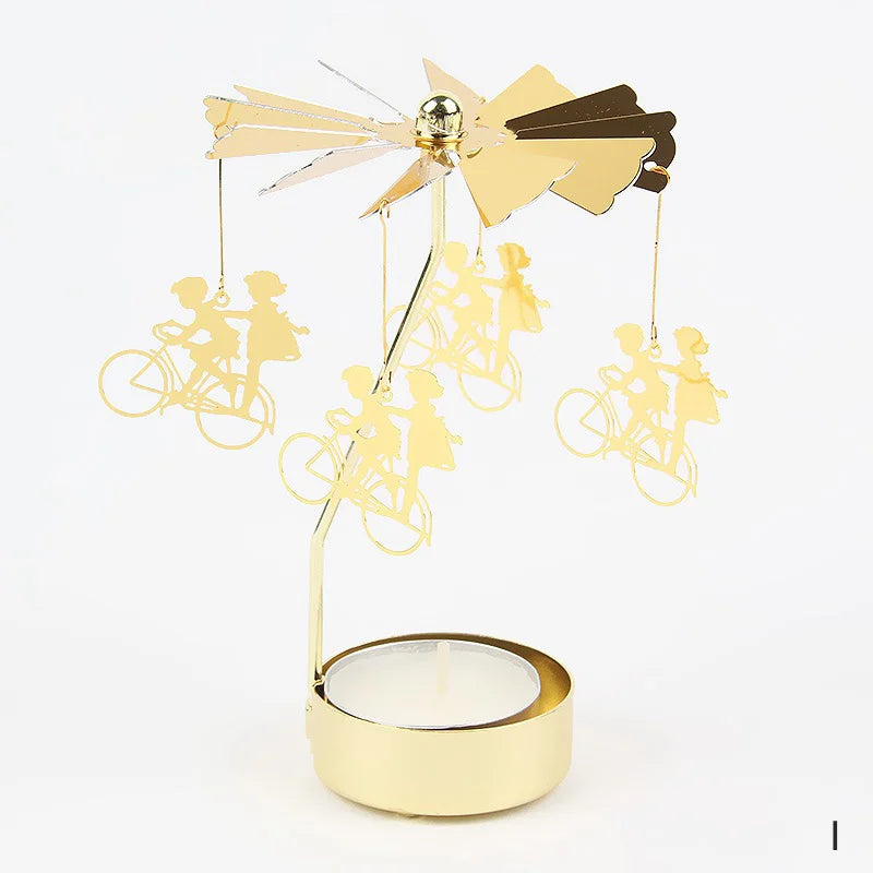 Gold Metal Carousel Rotating Candle Stand