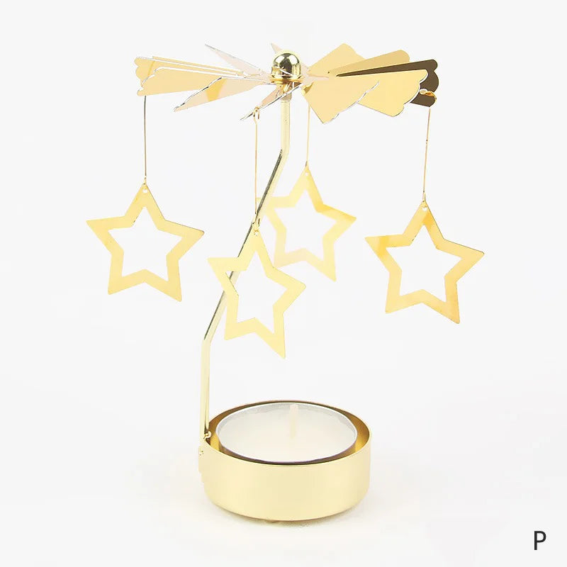 Gold Metal Carousel Rotating Candle Stand