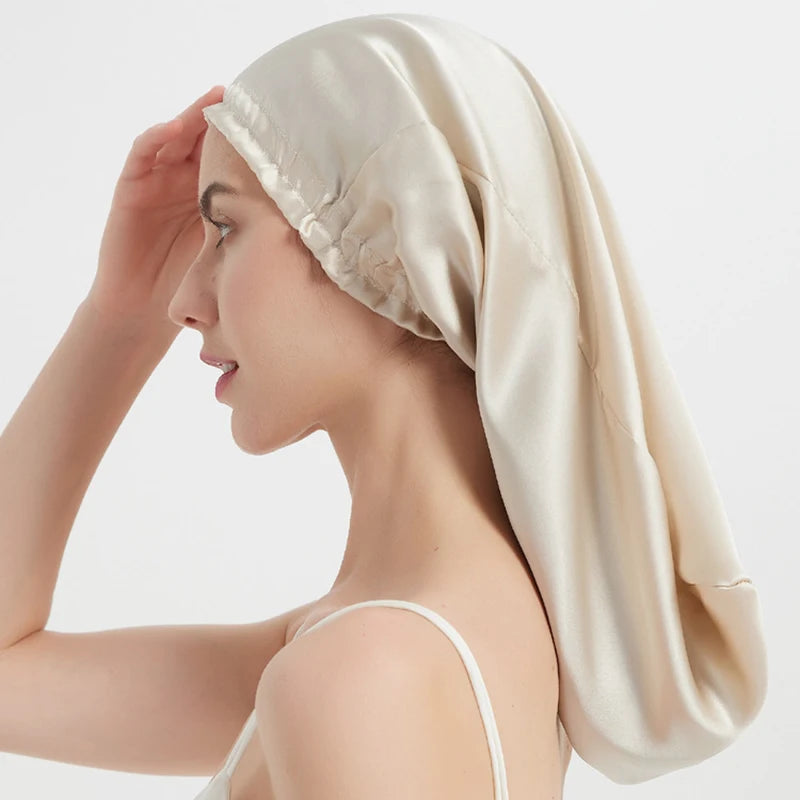 Silk Long Hair Wrap Bonnet  Night Sleeping Cap
