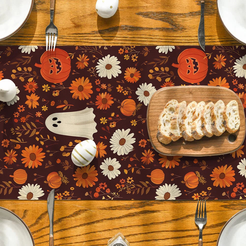 Cute Ghost Chrysanthemum Table Runner 🎃👻