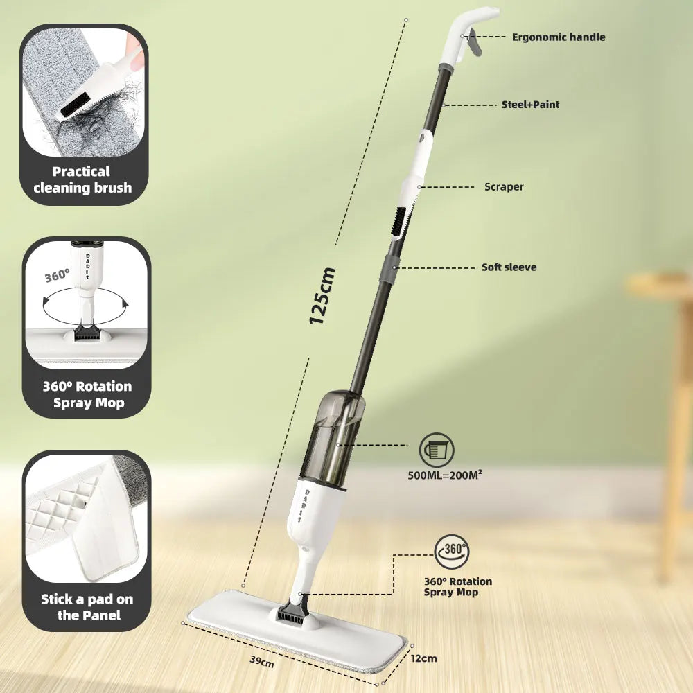 Spray Flat Mop 360° Rotating Floor Cleaner with Reusable Microfiber Pads
