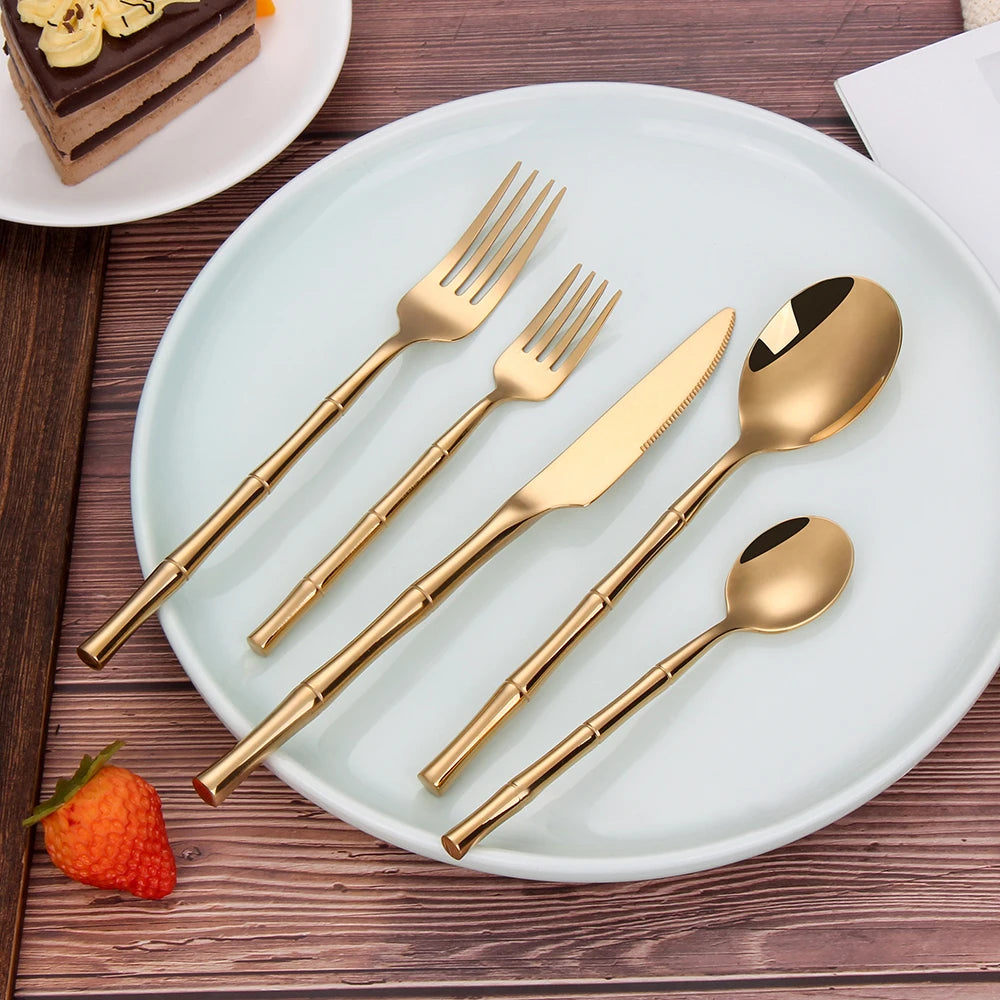 Stainless Steel Bamboo Style Cutlery Silver Dinner Set