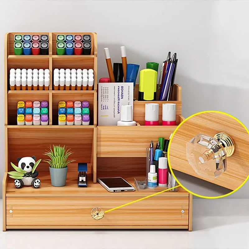 Wooden Desk Organizer Large Capacity Pen Holder and Stationery Storage Box