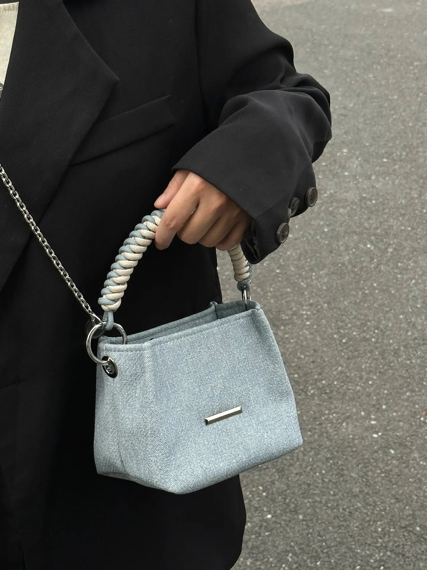Women's Denim Chain Bucket Bag