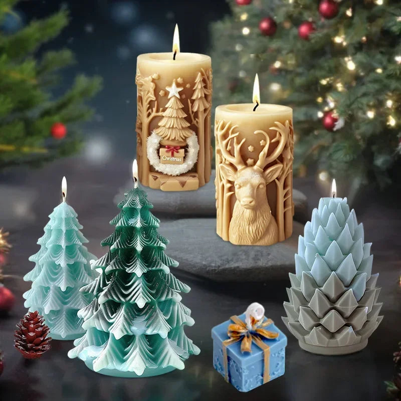 3D Christmas Tree & Elk Silicone Candle Mold