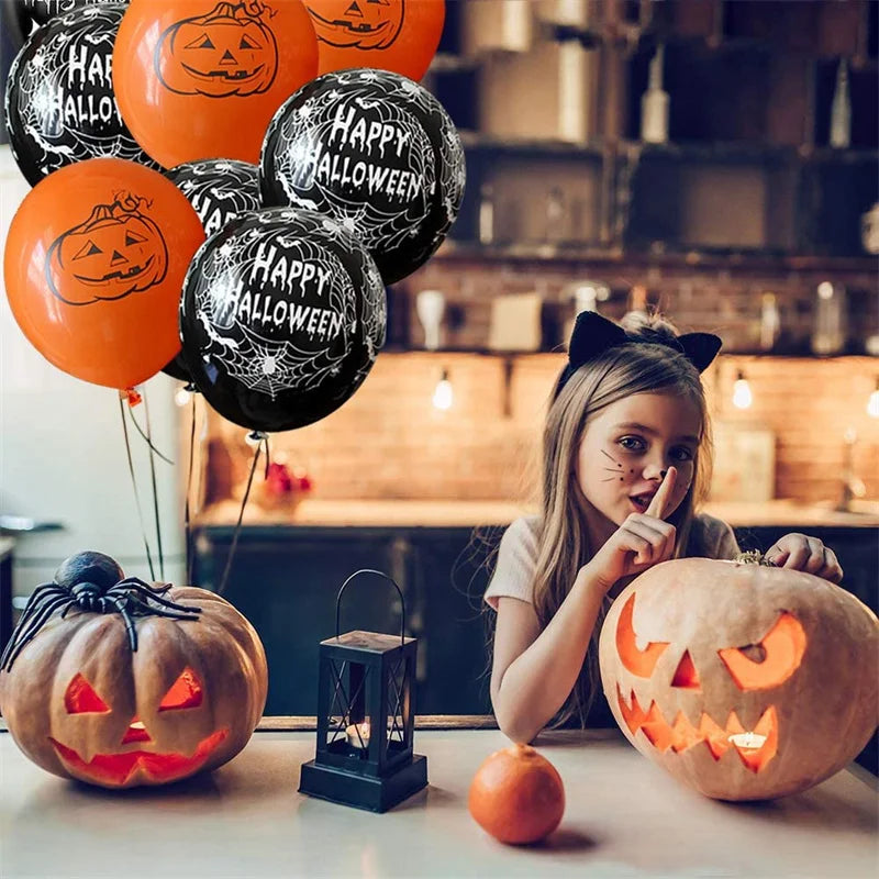 30/10Pcs Scary Halloween Balloons Kids Toys Pumpkin Skeleton Ghost Bar Party Decor Balloon Halloween Black Orange Latex Balloon