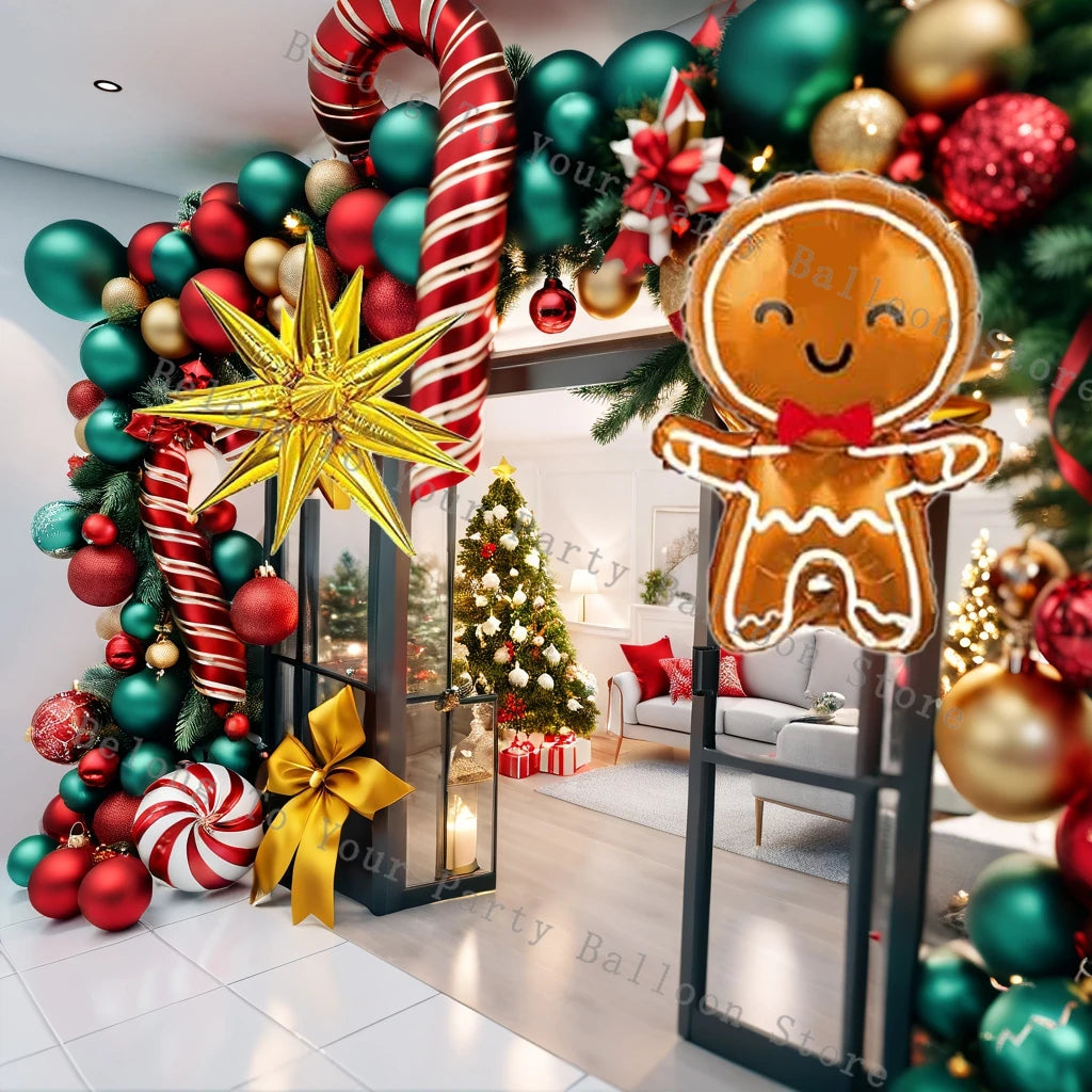 Christmas Balloon Garland Arch - Red & Gold with Gingerbread Man