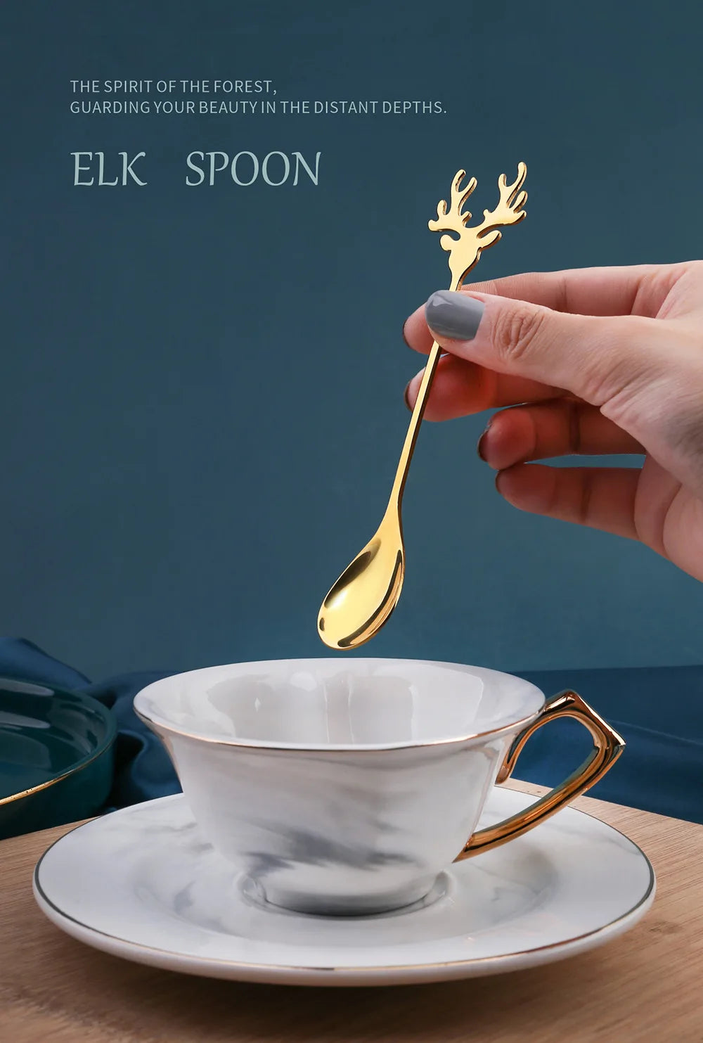 4pcs Christmas Elk Head Shape Stainless Steel Coffee Spoons