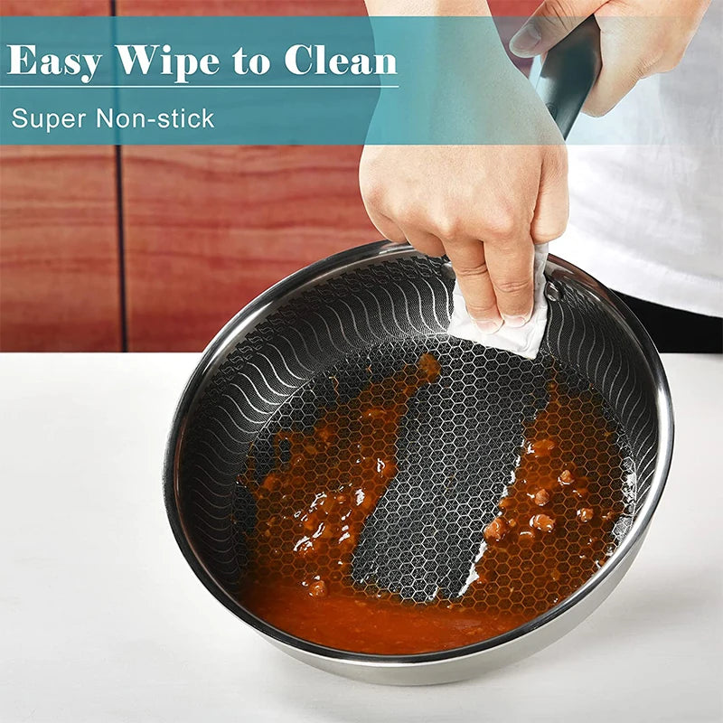 Stainless Steel Nonstick Honeycomb Frying Pan with Lid