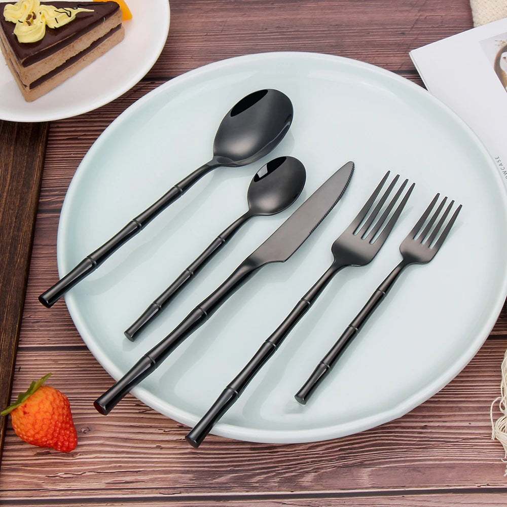 Stainless Steel Bamboo Style Cutlery Silver Dinner Set