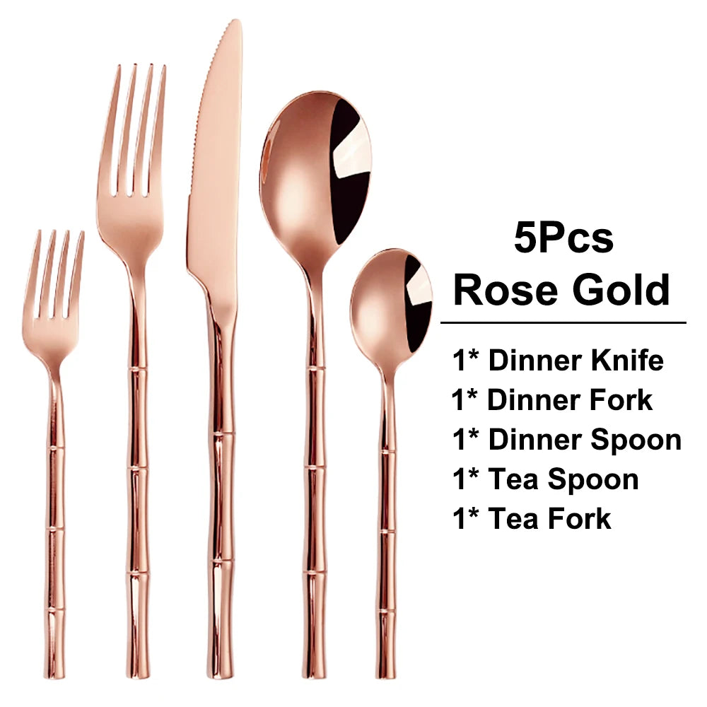 Stainless Steel Bamboo Style Cutlery Silver Dinner Set