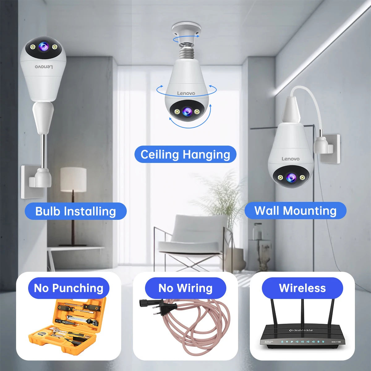 Lenovo WiFi E27 Bulb Surveillance Camera