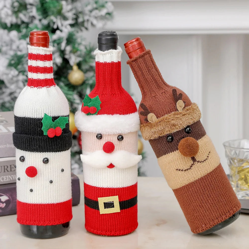 Christmas Santa Knitted Wine Bottle Case