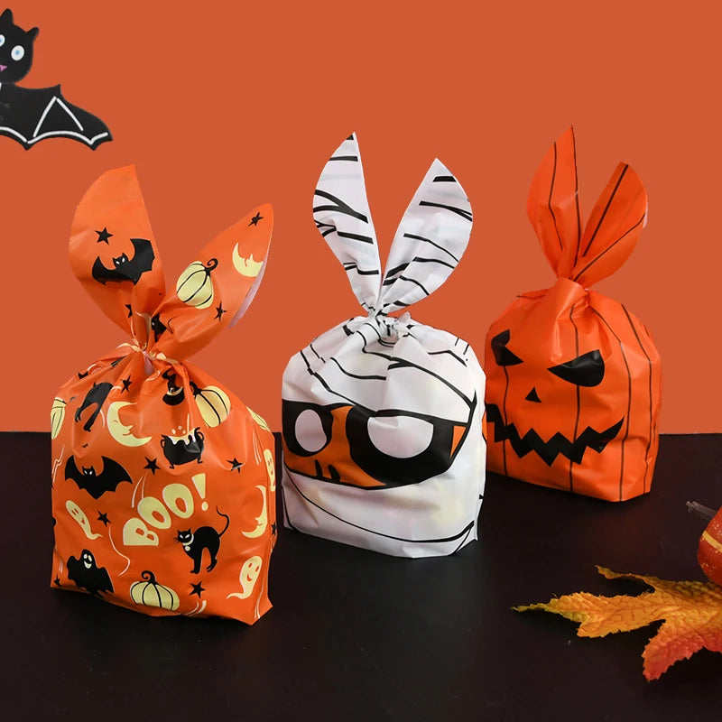 25/50pcs Halloween Cookies Candy Bags Trick Or Treat Ghost Pumpkin Rabbit Ear Snack Gifts Packing Bags For Halloween Party Decor