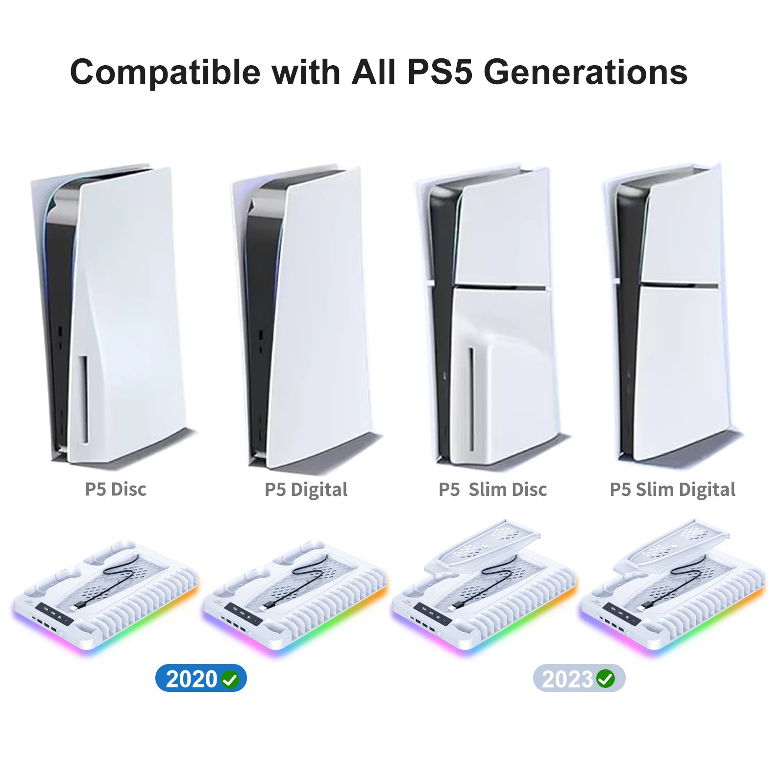 P58 RGB Cooling Stand Slim Console & Gamepad Charging Dock