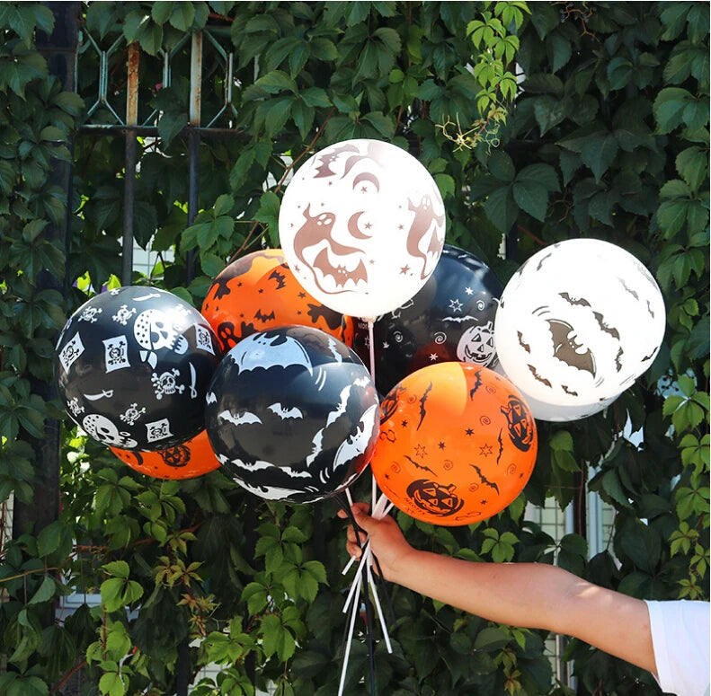 30/10Pcs Scary Halloween Balloons Kids Toys Pumpkin Skeleton Ghost Bar Party Decor Balloon Halloween Black Orange Latex Balloon