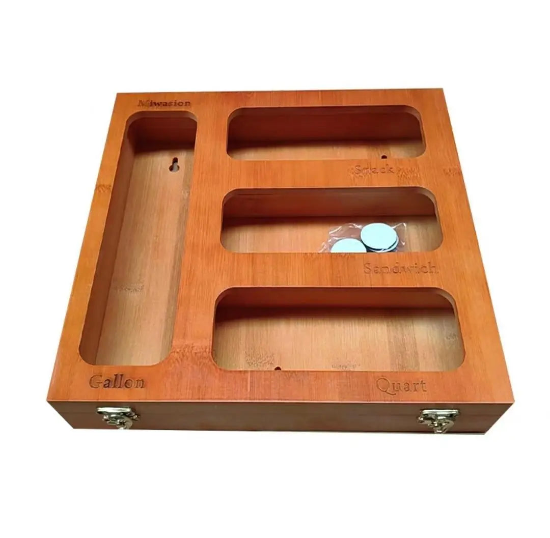 Plastic Wrap Dispenser with Cutter & Bamboo Ziplock Bag Organizer
