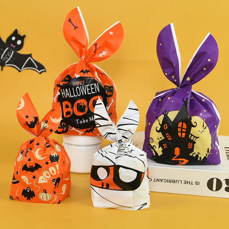 25/50pcs Halloween Cookies Candy Bags Trick Or Treat Ghost Pumpkin Rabbit Ear Snack Gifts Packing Bags For Halloween Party Decor