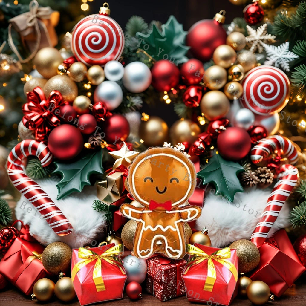 Christmas Balloon Garland Arch - Red & Gold with Gingerbread Man