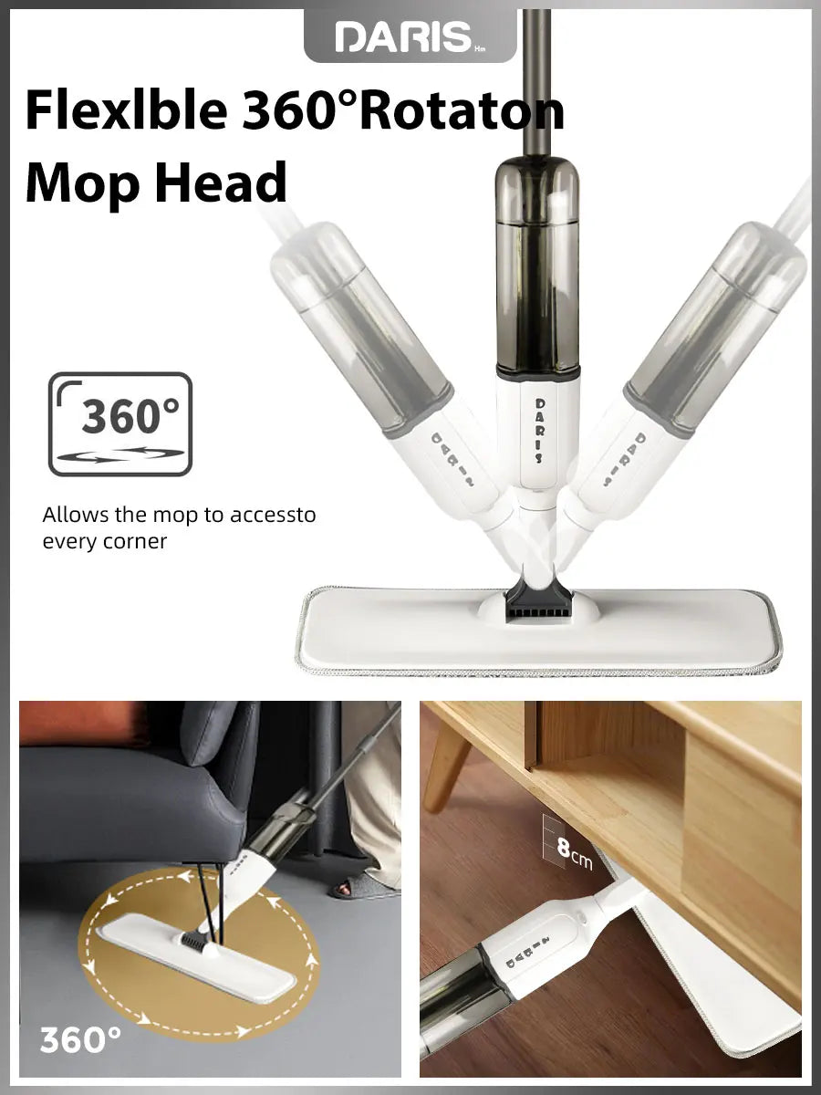 Spray Flat Mop 360° Rotating Floor Cleaner with Reusable Microfiber Pads