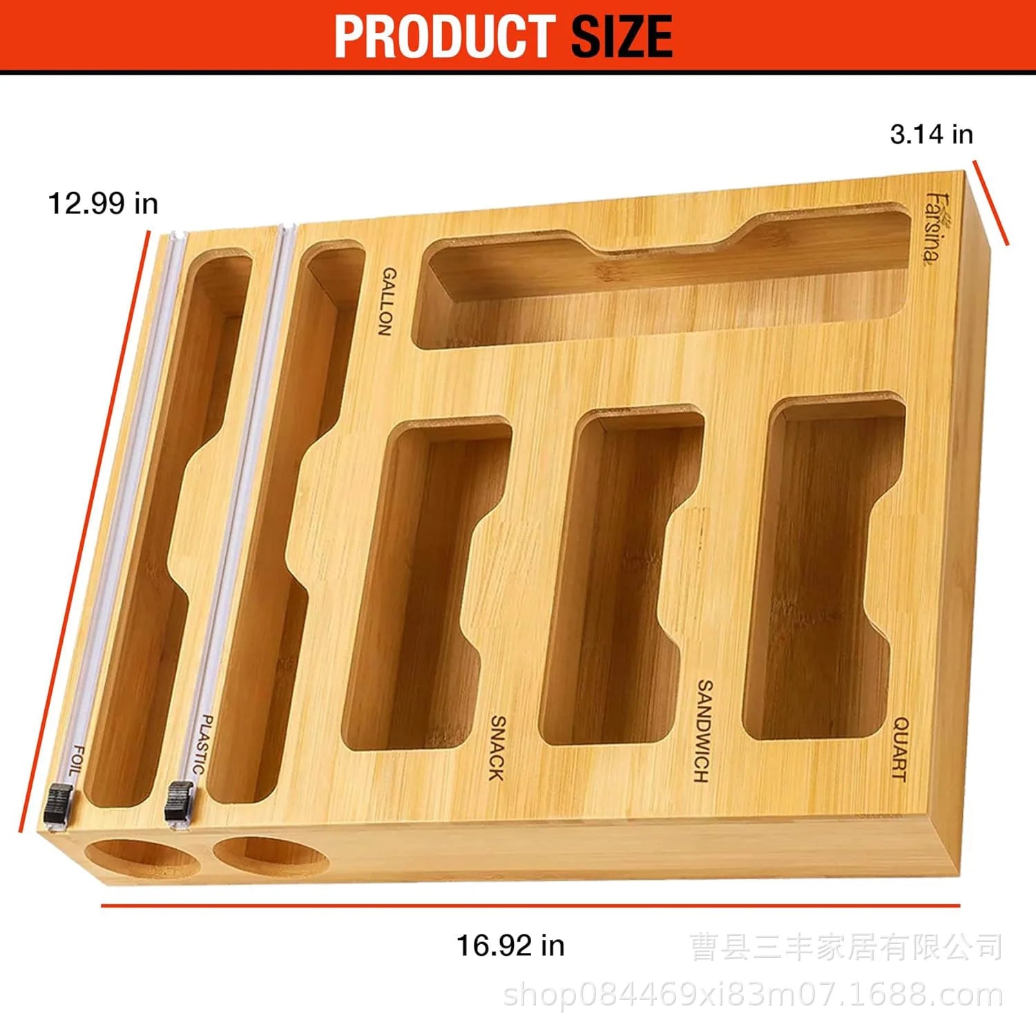 Plastic Wrap Dispenser with Cutter & Bamboo Ziplock Bag Organizer