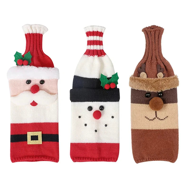 Christmas Santa Knitted Wine Bottle Case