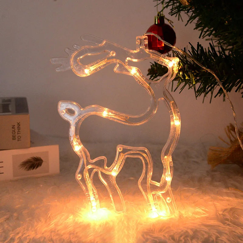 Christmas LED Snowflake Santa Deer Window Decor